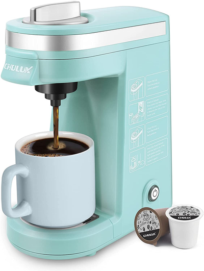 CHULUX Single Serve 12 Ounce Coffee Brewer,One Button Operation with Auto Shut-Off for Coffee or Tea,Cyan