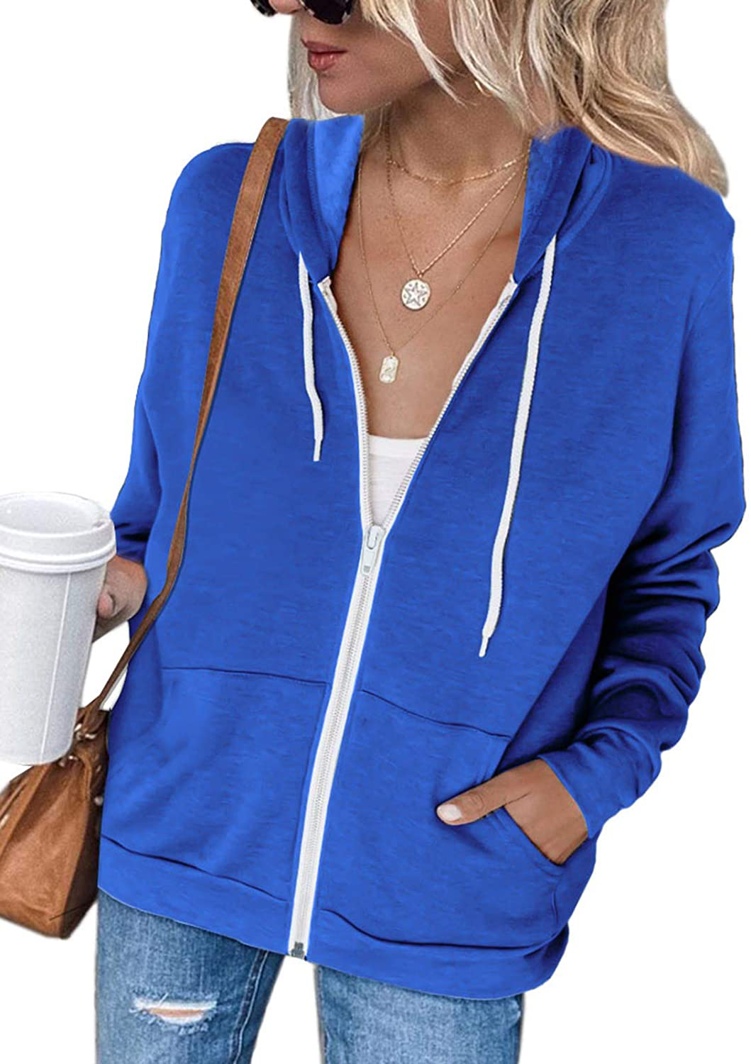 Temofon Women's Sweatshirt Zip Up Long Sleeve Solid Color Hoodies Casual Sweatshirts with Pocket S-XL