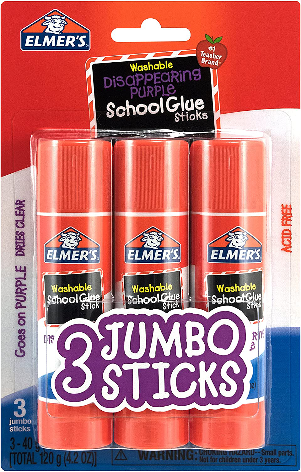 Elmer's Disappearing Purple School Glue Stick, 0.77 oz, Single or Multi Packs