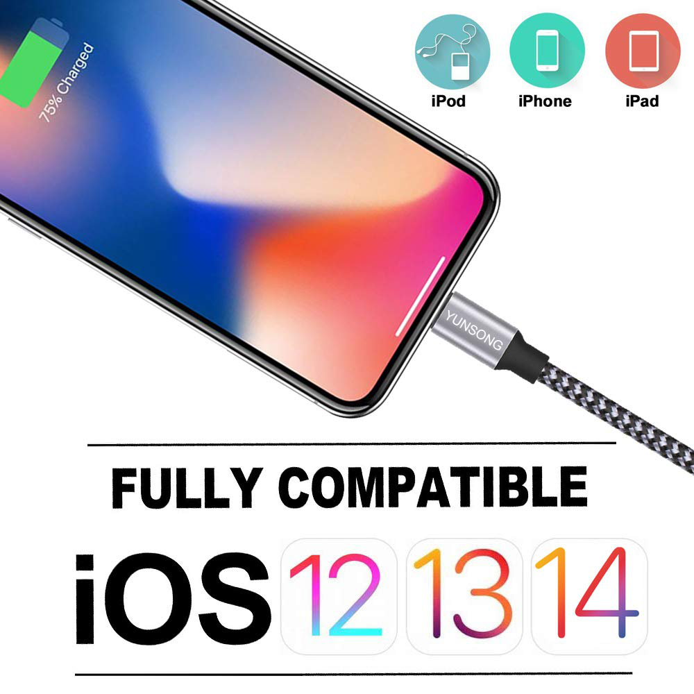 Iphone Charger, YUNSONG 3Pack 6FT Nylon Braided Lightning Cable Fast Charging High Speed Data Sync USB Cord Compatible with Iphone 13 12 11 Pro Max XS XR X 8 7 6S 6 plus SE 5S