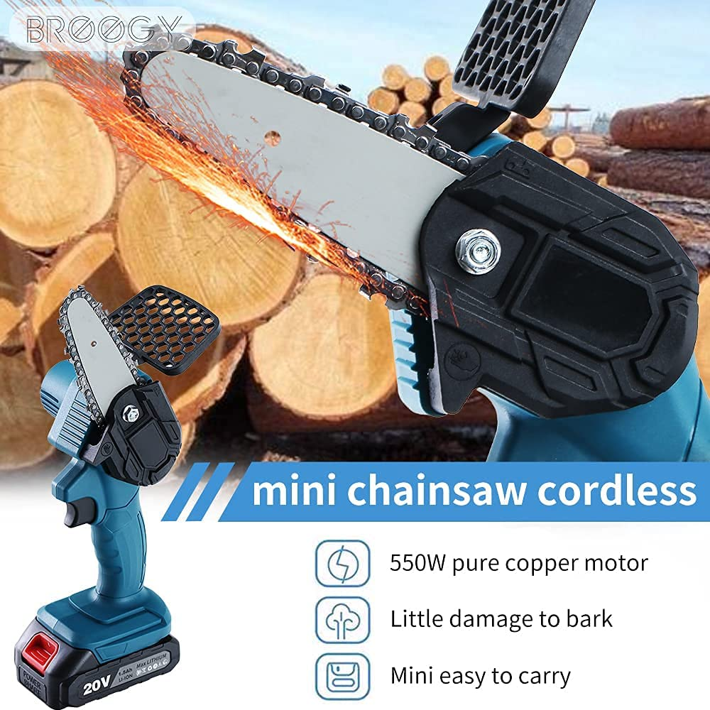 Mini Chainsaw, Handheld Cordless Electric Chainsaw with 1Pcs Batteries and Chain, Portable Electric Chainsaw for Bushes and Trees (Pruning of Branches)