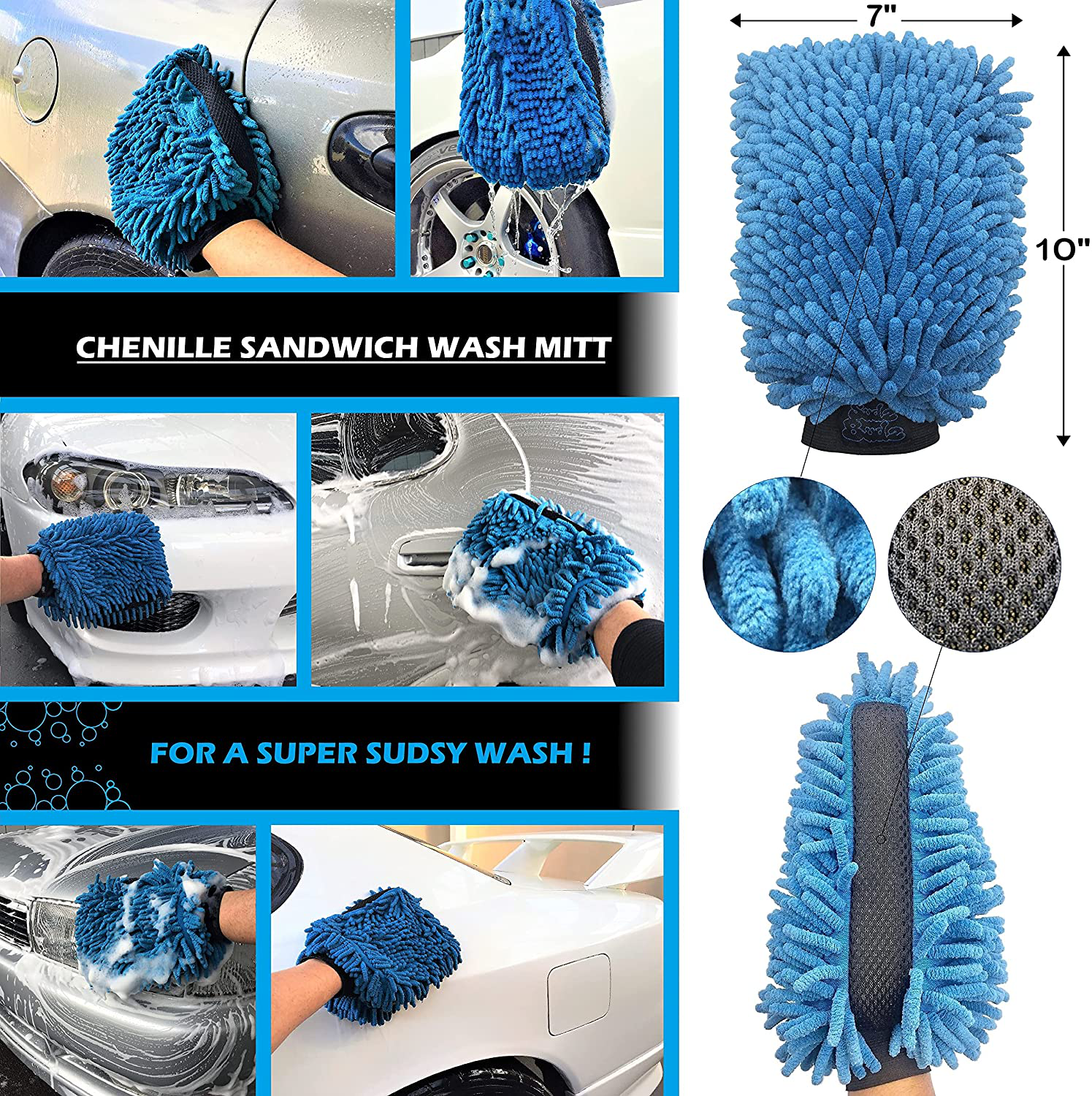 Sudz Budz Premium Microfiber Car Wash Kit 8pcs | Multipurpose Car Wash Mitts, Microfiber Towel Set, Wheel Brush, Car Detailing Brush Set. Auto Detailing Supplies for Exterior Washing Interior Cleaning