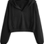 ROMWE Women's Casual Long Sleeve V Neck Drawstring Crop Top Hoodies Sweatshirt
