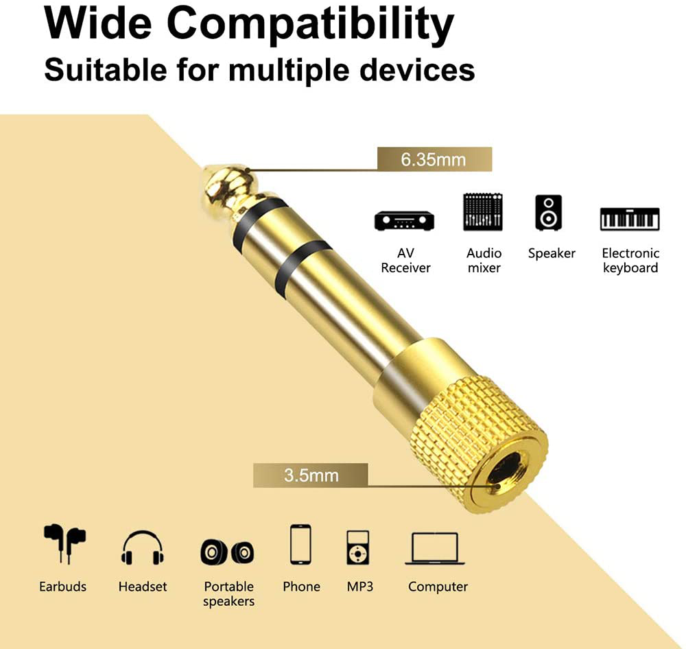 VCE 2-Pack 6.35mm (1/4 inch) Male to 3.5mm (1/8 inch) Female Stereo Jack Adapter for 3.5mm Aux Cable,Guitar Amplifier,Headphone