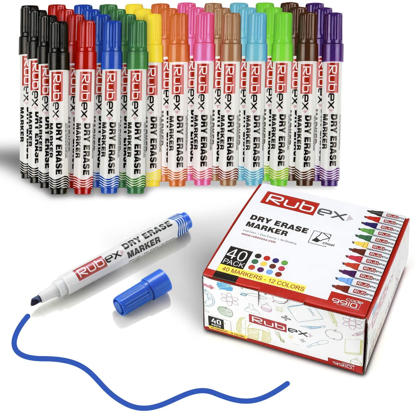 Dry Erase Marker , Set of 12 Colored Chisel Tip Low-Odor Ink Whiteboard Erasable Markers , Supplies for School, Teaching, Office, Home, Classrooms & Kids , Assorted Pack