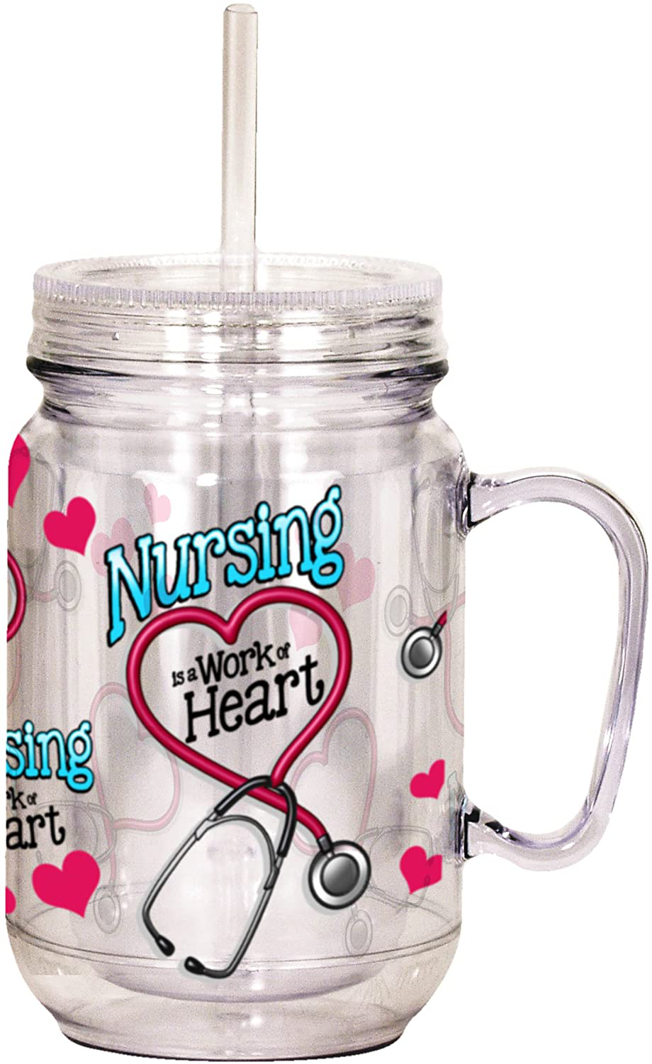 Spoontiques Nurse Mason Jar, 16 ounces, Pink