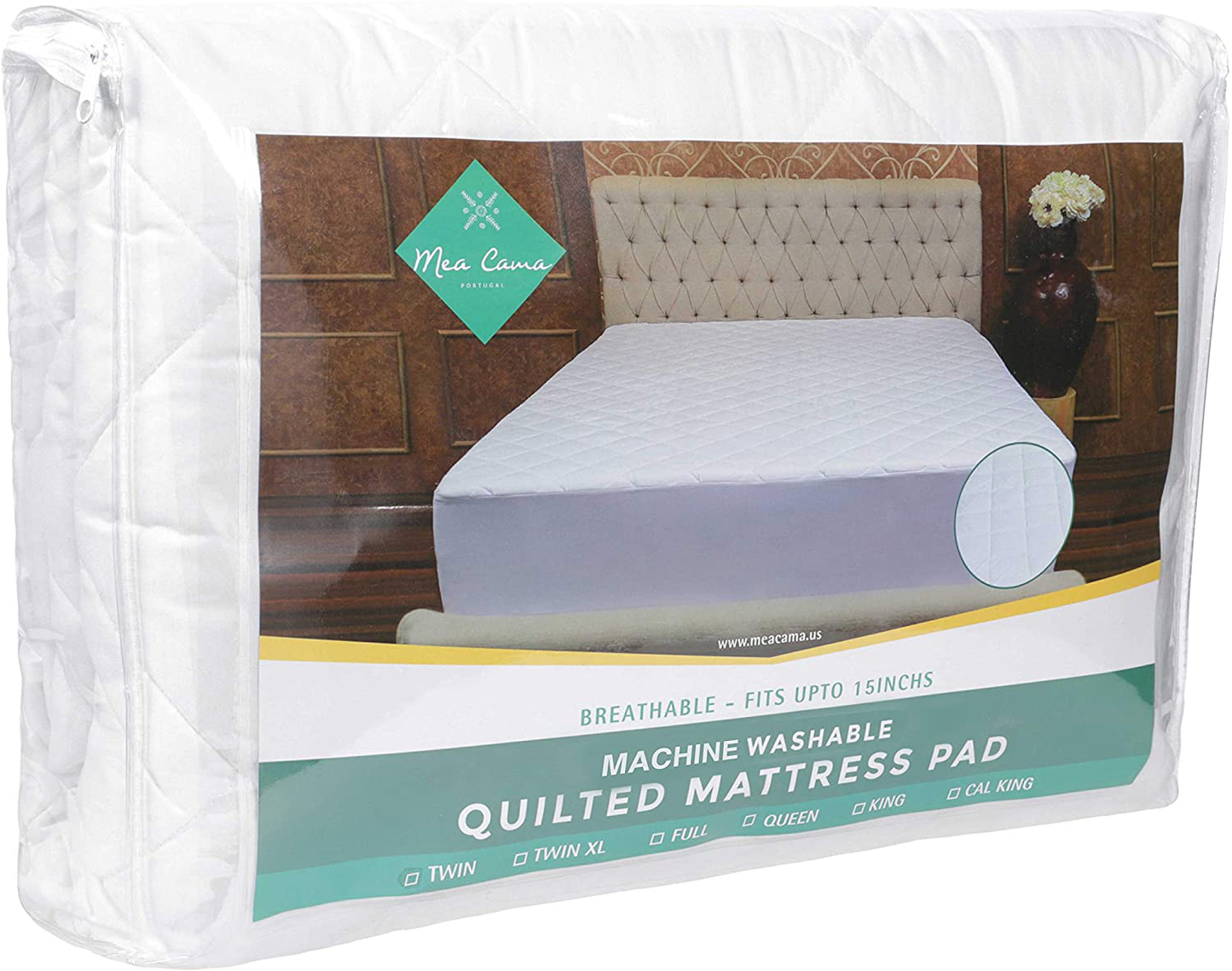 Mea Cama Quilted Mattress Topper Pad Fitted Cover - Fits 16 inch Deep Mattress (Queen)