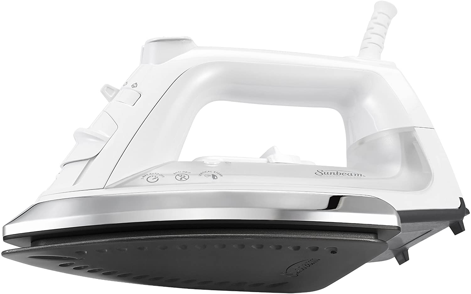 Sunbeam Classic 1200 Watt Mid-size Anti-Drip Non-Stick Soleplate Iron with Shot of Steam/Vertical Shot feature and 8' 360-degree Swivel Cord, White/Clear, GCSBCL-317-000