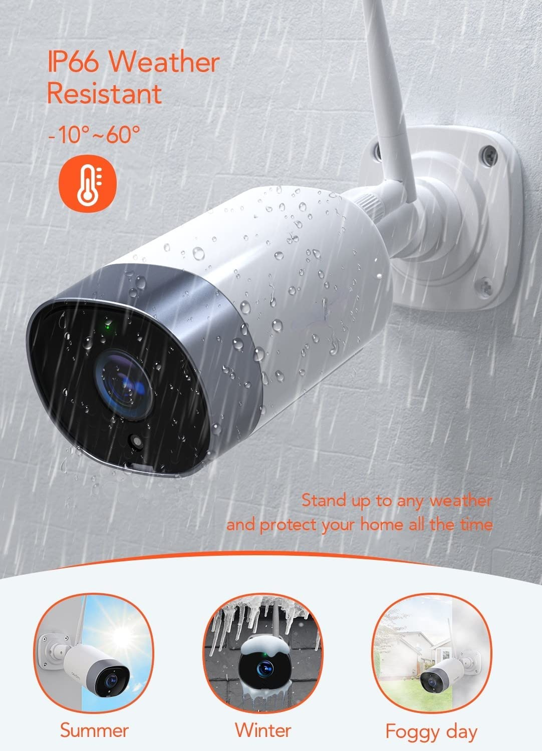 Security Camera Outdoor, 1080P Wifi Cameras for Home Security, IP66 Waterproof, with Two-Way Audio, Night Vision, Motion Detection, Compatible with Ios/Android
