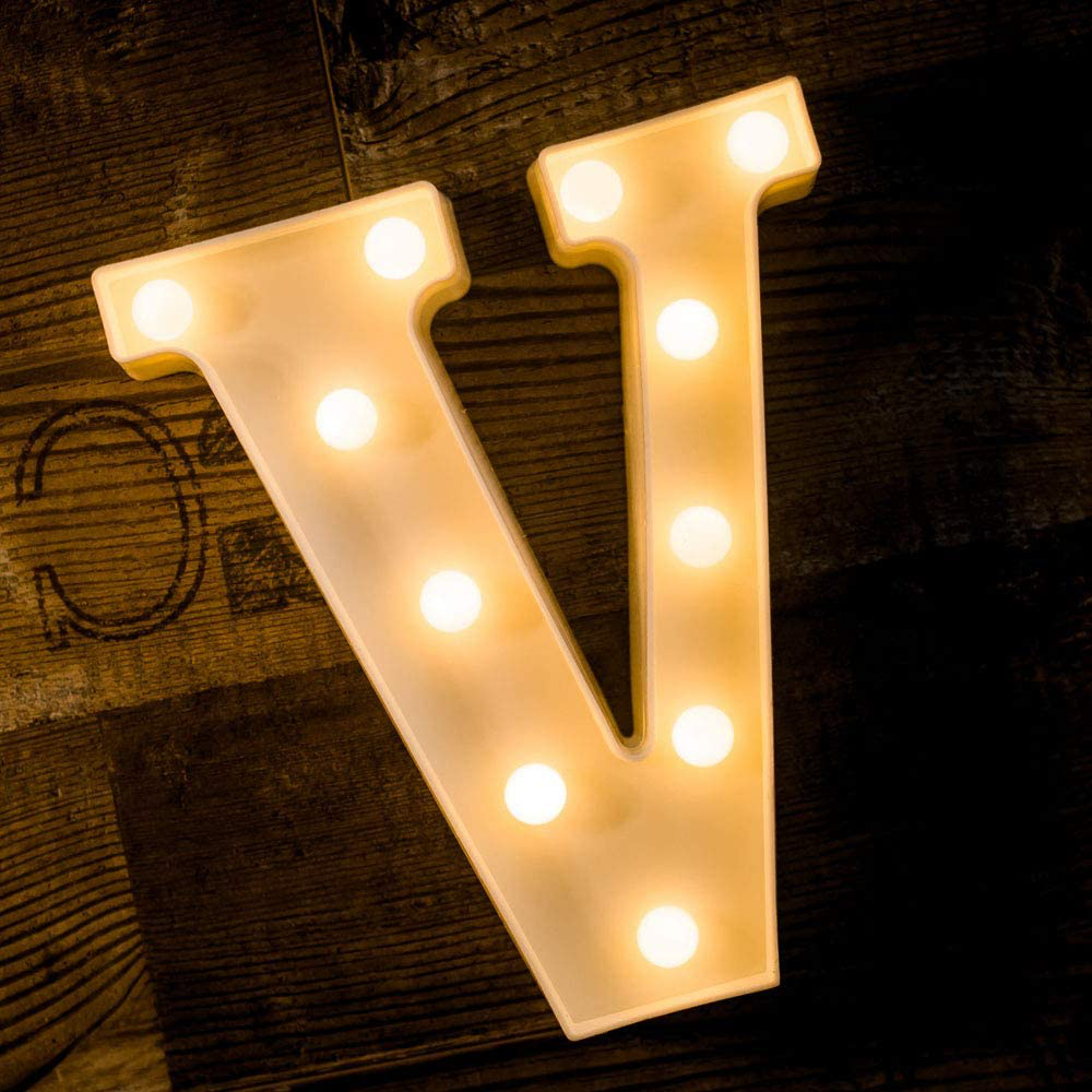 Foaky LED Letter Lights Sign Light Up Letters Sign for Night Light Wedding/Birthday Party Battery Powered Christmas Lamp Home Bar Decoration(V)