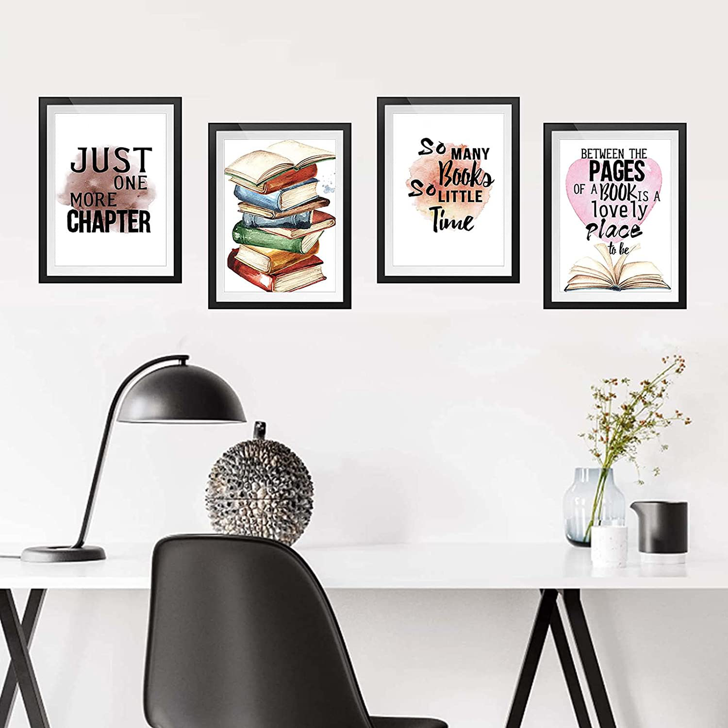 Modern Inspirational Reading Quotes Wall Posters Art Painting Set of 4 (“ 8X10”Canvas Picture) Readers Book Lovers Bookworm Student Classroom Kids Bedroom Nursery School Decor Home Decor Unframed