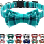 Joytale Breakaway Cat Collar with Bow Tie and Bell, Cute Plaid Patterns, 1 Pack Kitty Safety Collars,Haze Blue