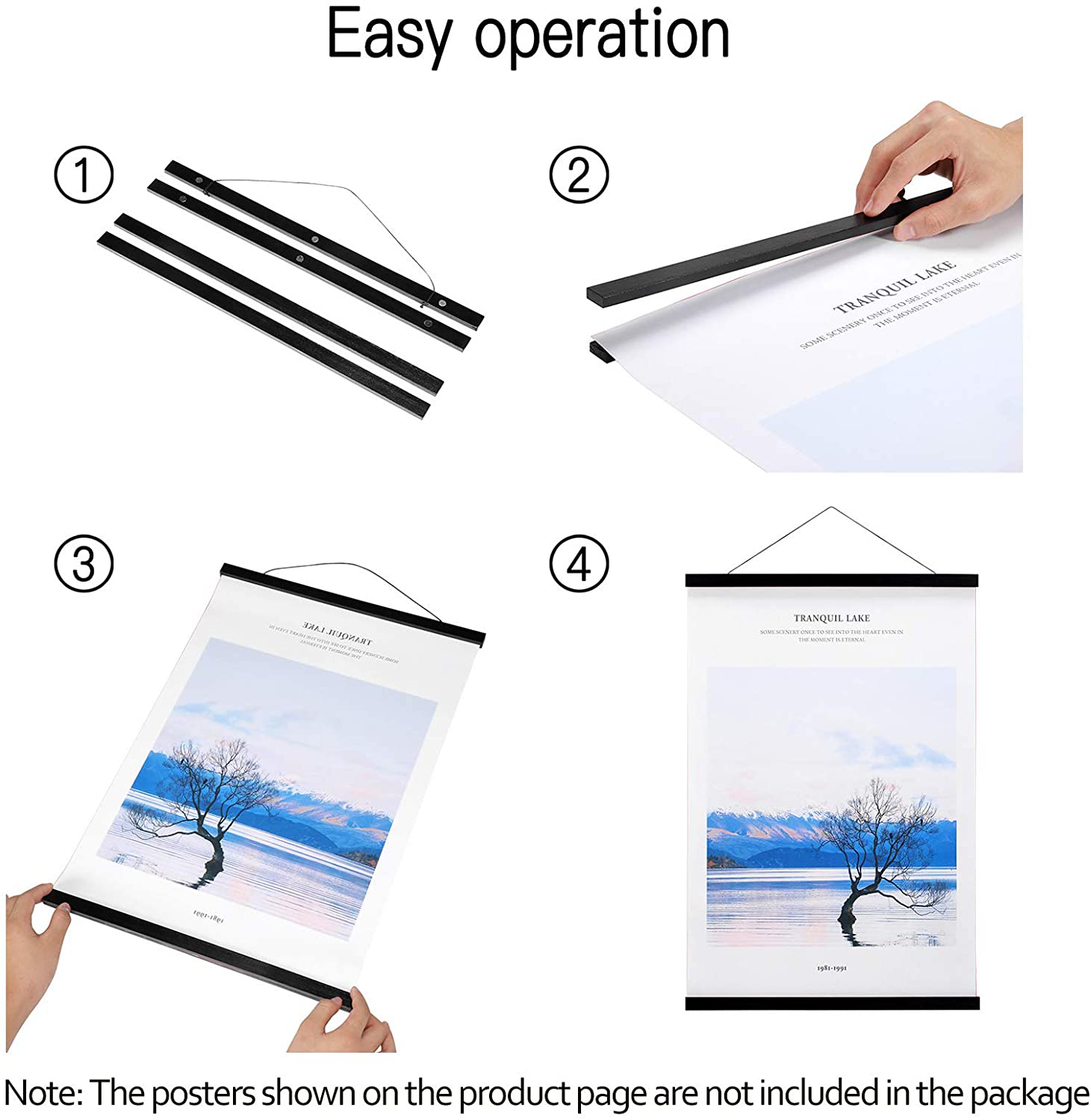 Wood Magnetic Poster Frame Hanger, 11x14 11x17 11x22 Black Magnet Poster Hanger for Posters, Prints, Photos, Pictures, Maps, Scrolls, and Canvas Artwork (Black, 11")