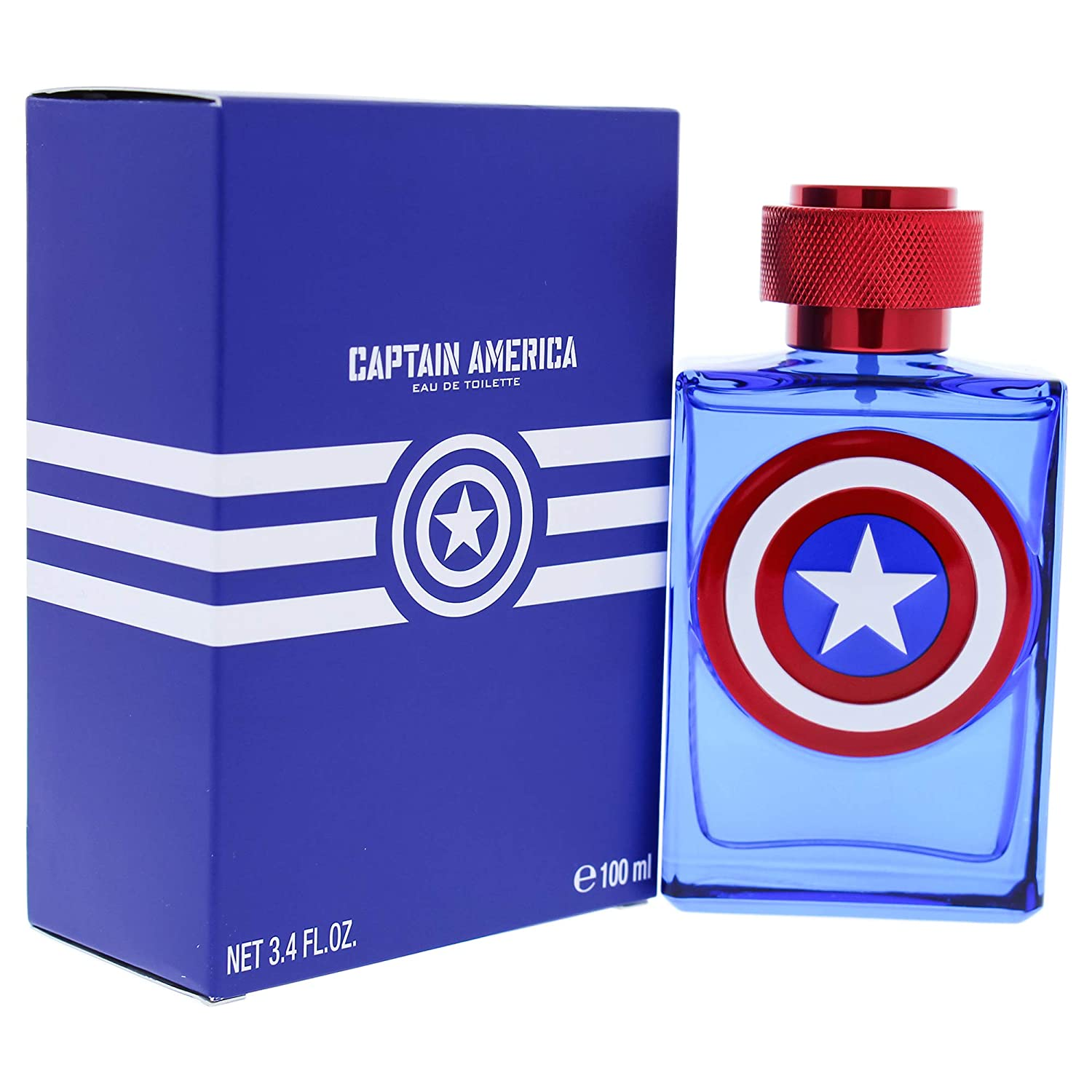 Marvel, Eau De Toilette Cologne Spray Oz 100Ml Made in Spain, Red, White, Blue, Captain America for Men EDT by Air Val International, 3.4 Fl Oz