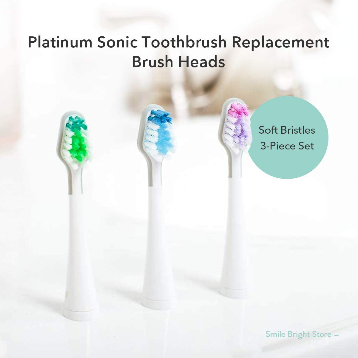 Smile Bright Store Platinum Sonic Toothbrush Replacement Brush Heads - Soft Bristles, Original Version (Pack of 3)
