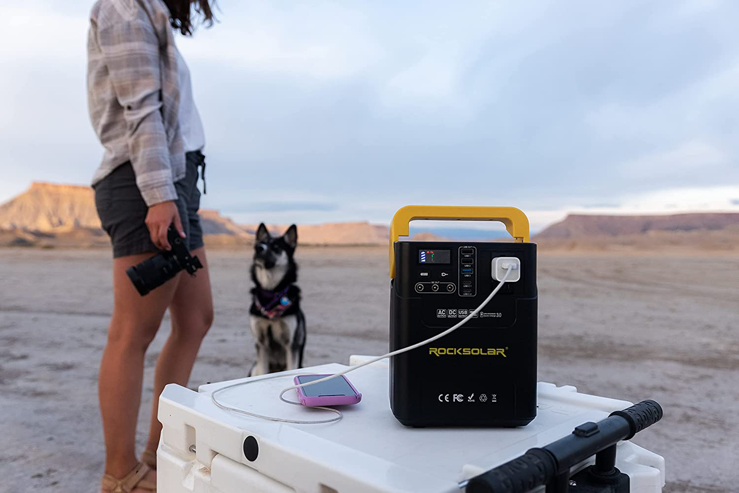 ROCKSOLAR Adventurer RS328 Portable Power Station 222Wh, 100W PEAK 150W, 60000mAh, AC/DC output + 5 USB with LED flashlight, an ideal on-the-go power solution and a must have for adventure seekers