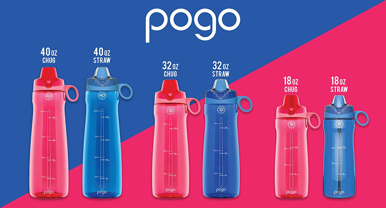 Pogo BPA-Free Tritan Plastic Water Bottle with Soft Straw, 32 Oz, Grey