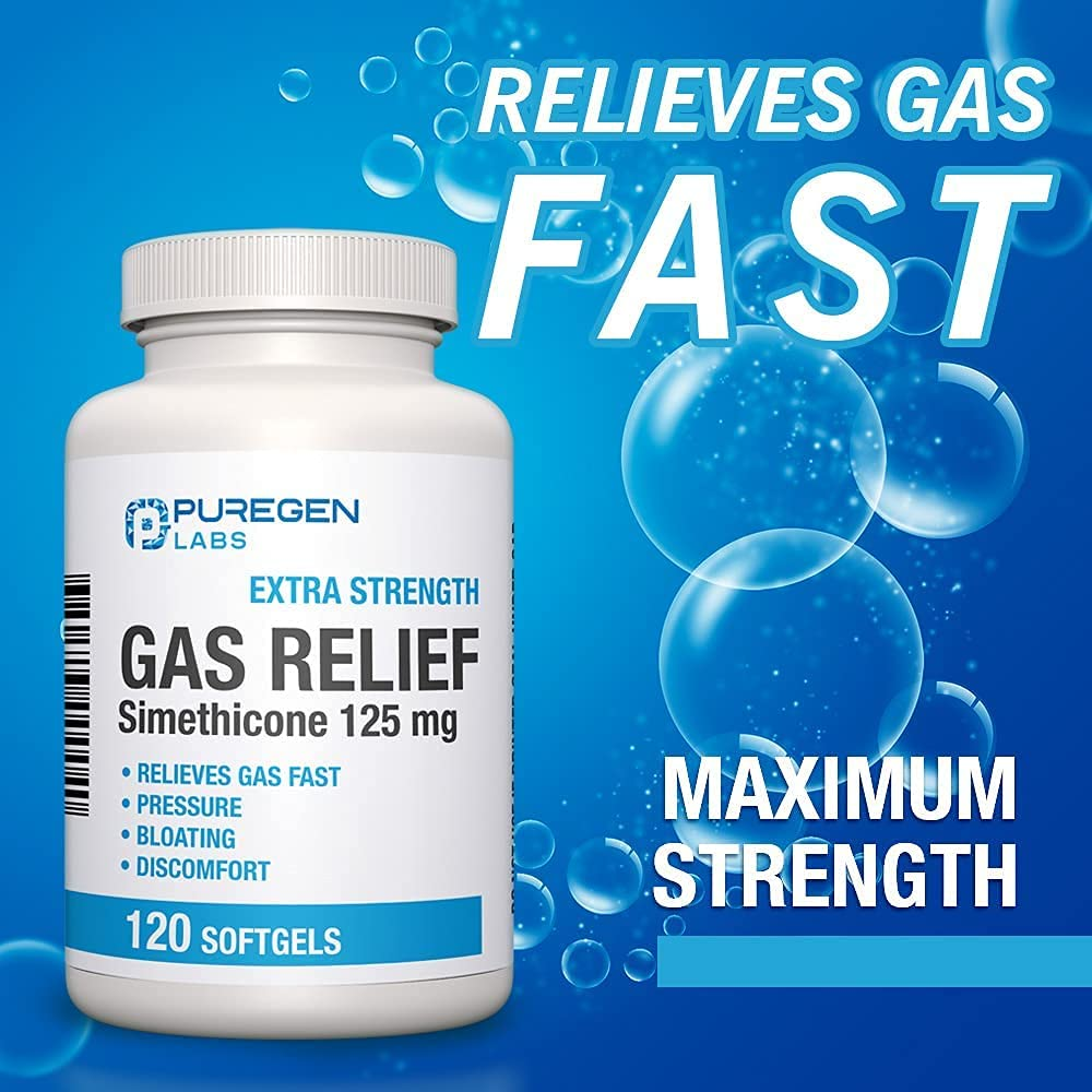 Extra Strength Gas Relief Softgels with Simethicone 125 Mg Relieve Pressure, Bloating and Painful Discomfort Compare to Gas-X and Phazyme -120 Count