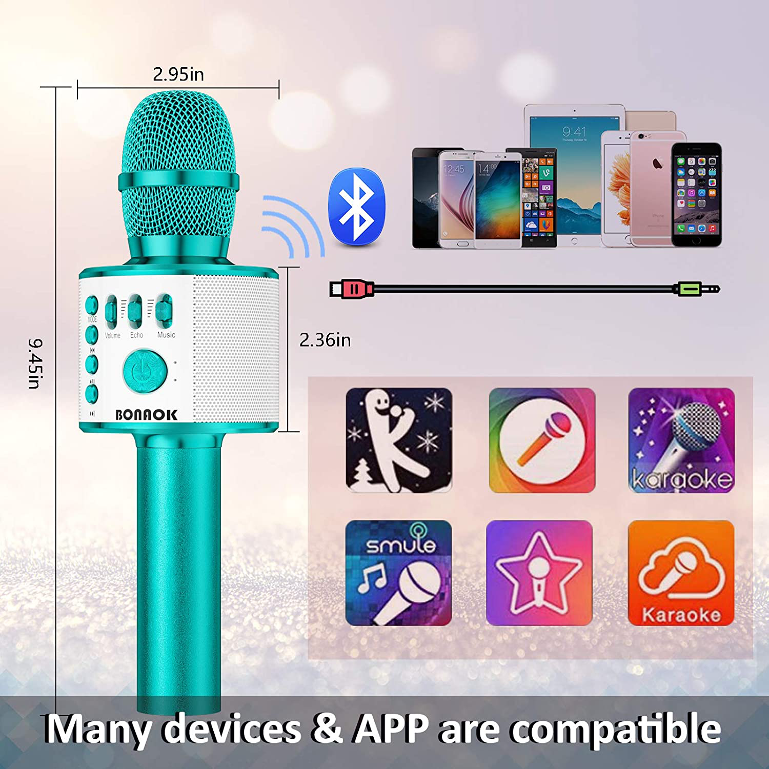 BONAOK Karaoke Microphone Bluetooth Wireless, Portable Karaoke Machine Mic Speaker for Kids and Adults Home Party Birthday (Fashion Purple)