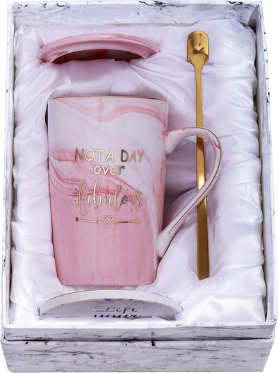 Jumway Not A Day Over Fabulous Mug - Birthday Gifts for Women - Funny Birthday Gift Ideas for Her,Friends, Coworkers, Her, Wife, Mom, Daughter, Sister, Aunt Ceramic Marble Mug 14 Oz Pink