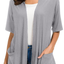 Womens Short Sleeve Open Front Lightweight Casual Comfy Long Line Drape Hem Soft Modal Cardigans Sweater with Two Pockets