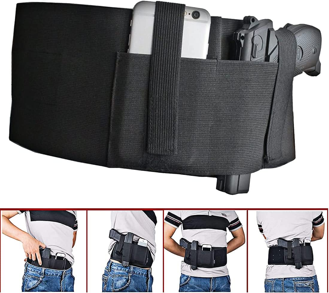 Tactical Belly Band Holster for Concealed Carry Pistol Hand Gun Holder, Hide Handgun under Shirt Elastic Waist Belt Holsters for Men and Women