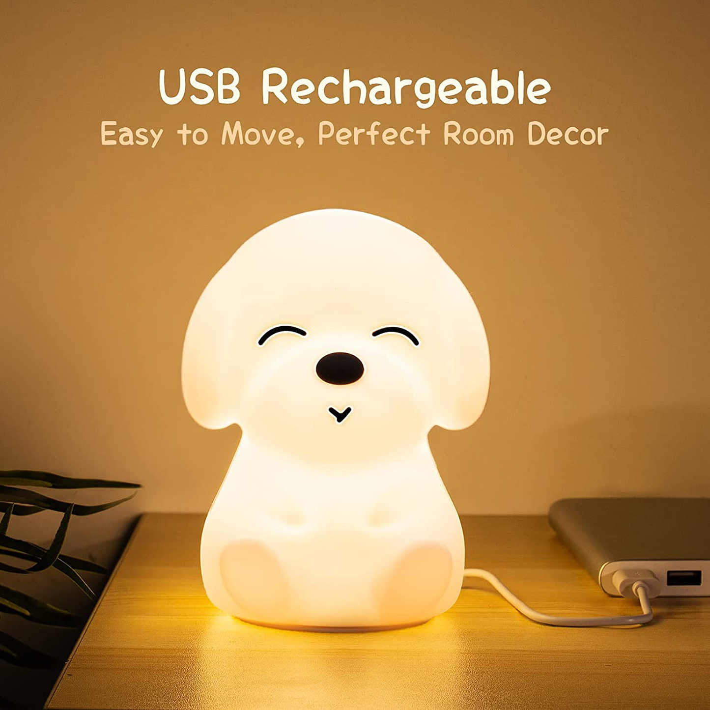 Mubarek Night Lights for Kids Room, Kids Night Light for Girls Baby Boy Toddler Gifts, Cute Puppy Night Lights Squishy Silicone Lamps, Color Changing USB Rechargeable Portable Dog Animal Night Lights