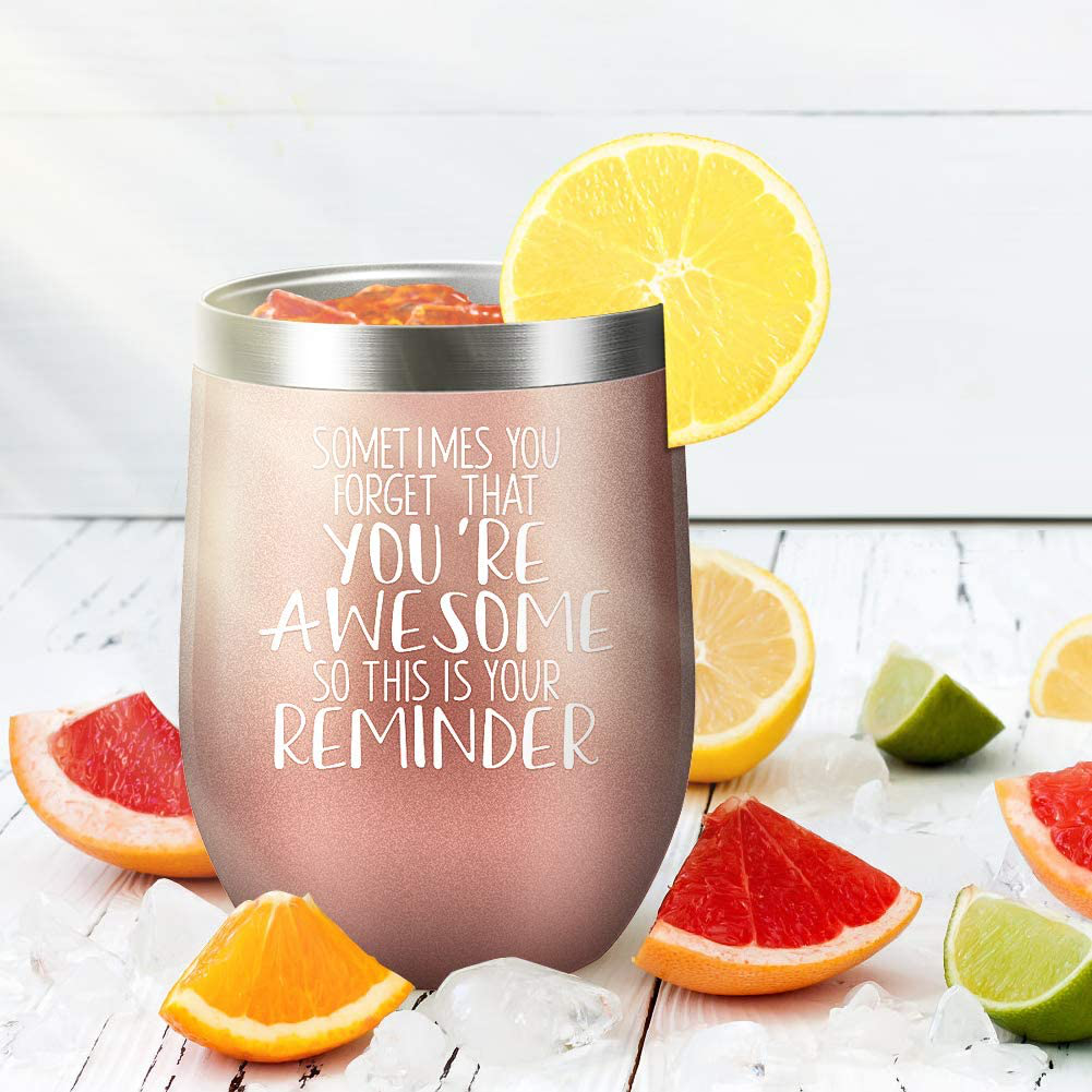 Sometimes You Forget That You are Awesome - Thank You Gifts, Funny Birthday Cup Inspirational Gifts for Women, Men, Coworker, Friends - Vacuum Insulated Tumbler with Keychain Glitter 12oz