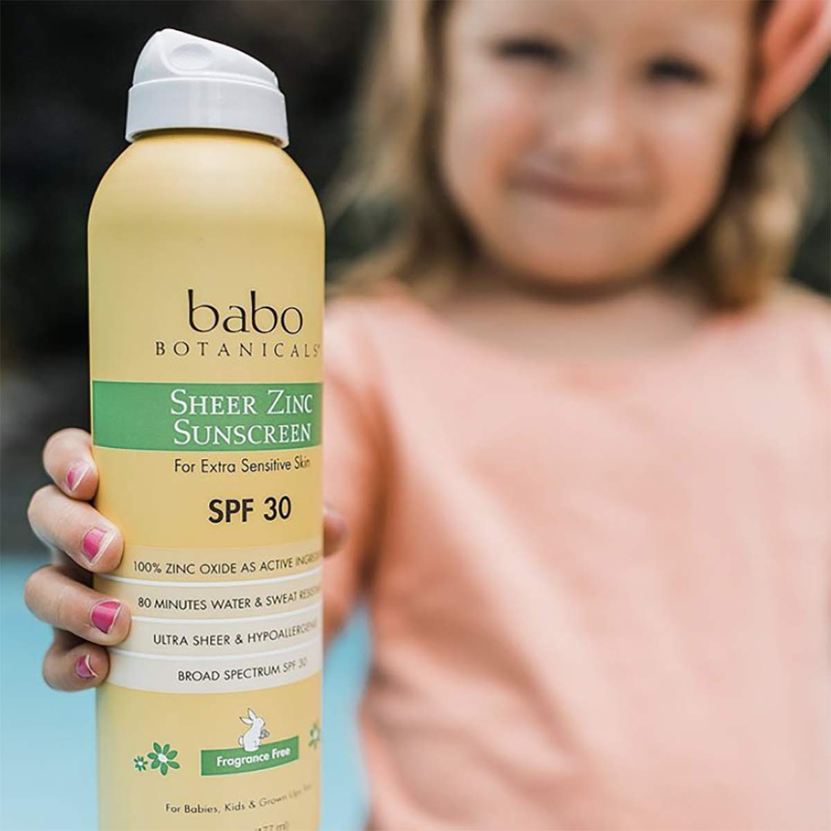 Babo Botanicals Sheer Zinc Continuous Spray Sunscreen SPF 30 with 100% Mineral Active, Non-Nano, Water-Resistant, Reef-Friendly, Fragrance-Free, Vegan, for Babies, Kids or Sensitive Skin - 6 oz.