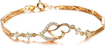 Kredy Women Bracelets, 18K Gold Elegant Double Heart Link Bangles Bracelets for Women Girls (Gold#1)