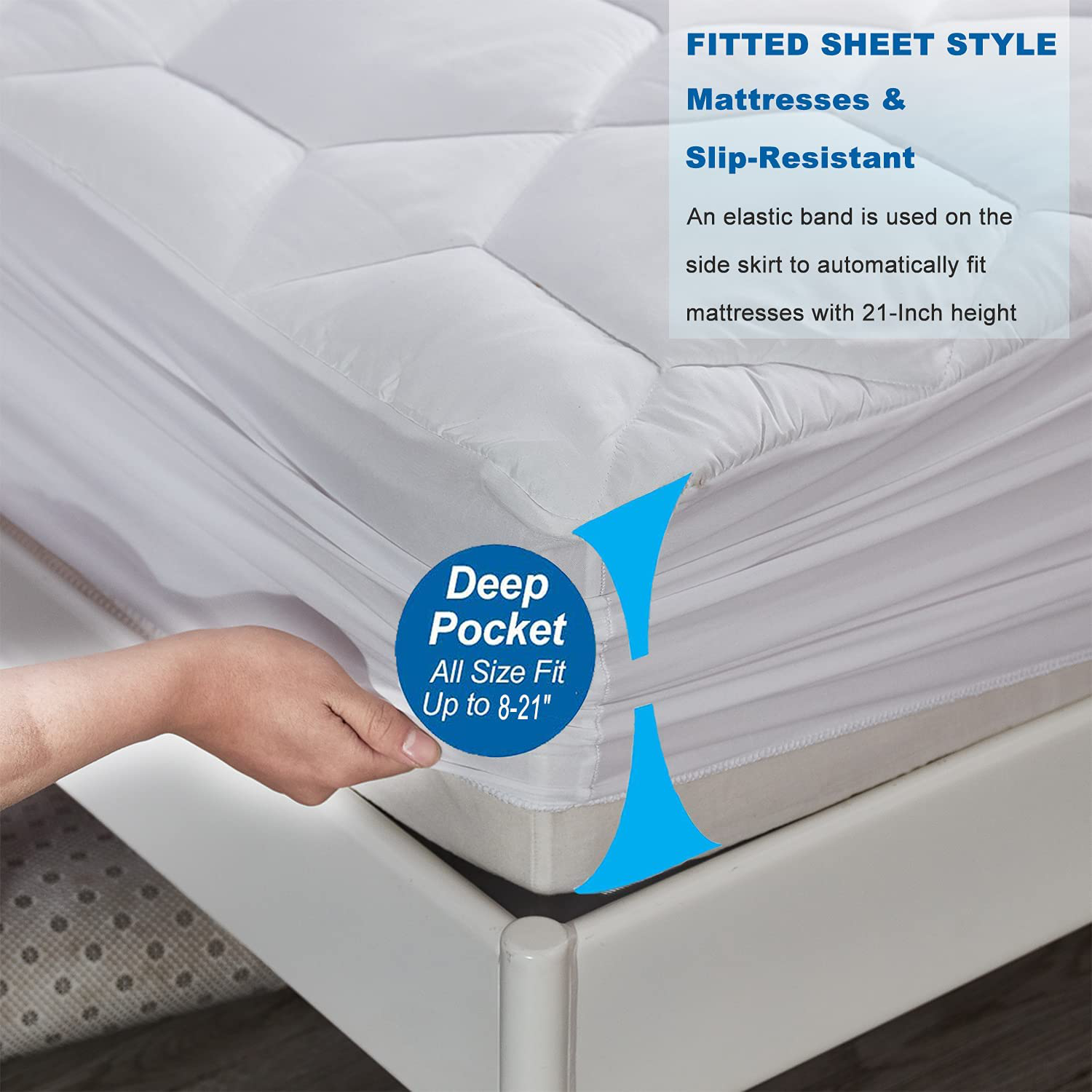 Gehannah California King Mattress Pad Soft Mattress Cover, Breathable Noiseless Quilted Fitted Mattress Protector with 8-21" Deep Pocket Mattress Topper
