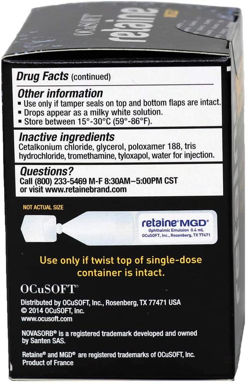 Ocusoft Retaine MGD Ophthalmic Emulsion, Milky White Solution, 30 count Single Use Containers, 0.01 Fluid Ounce
