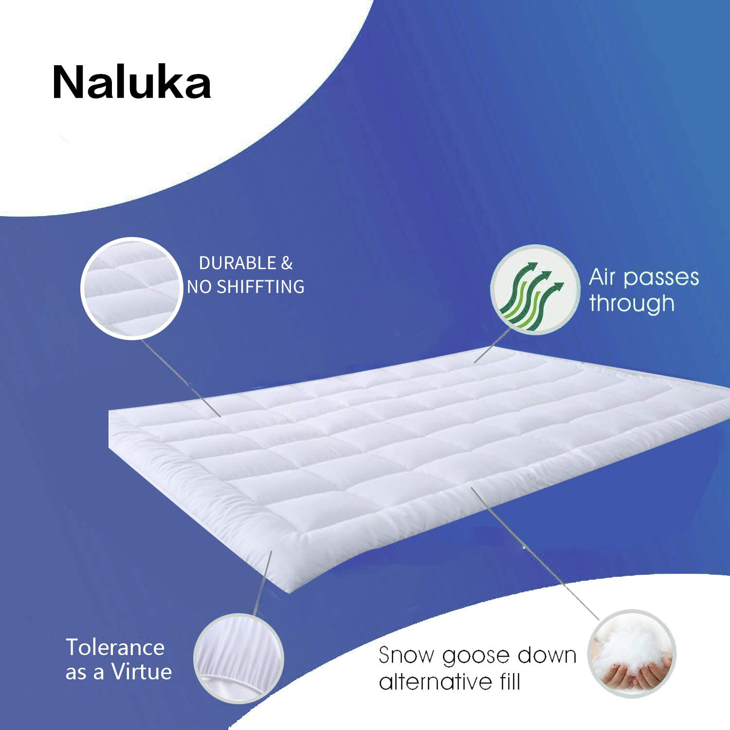 NALUKA Mattress Pad with Fitted Skirt, King Size Full Down Alternative Fiber Luxurious Mattress Topper Ultra Soft Mattress Protector （76''x80''）