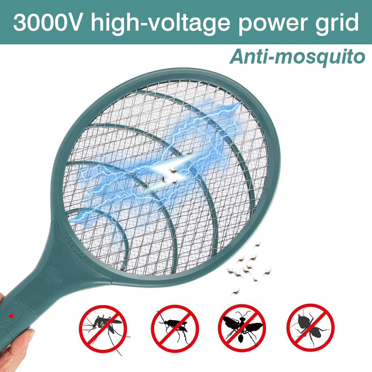 Electric Fly Swatter Bug Zapper Racket, 3000Volt Mosquito Fly Gnat Zapper Pest Control for Home Indoor Outdoor