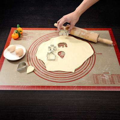 Non-Slip Silicone Pastry Mat Extra Large with Measurements 28''By 20'' for Silicone Baking Mat, Counter Mat, Dough Rolling Mat,Oven Liner,Fondant/Pie Crust Mat by Folksy Super Kitchen (2028, Red)