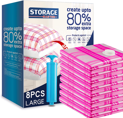 Storage Master Space Saver Bags, Vacuum Storage Bags for Travel & Home (8-Large)