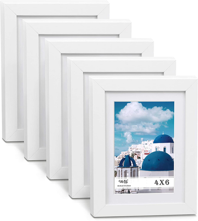 CAVEPOP 5x7 White Picture Frame with Mat Set of 5, Made to Display 5x7” Without Mat, 4x6 with Mat - Large Wall Hanging Photo Frames, Collage Picture Frame Sets