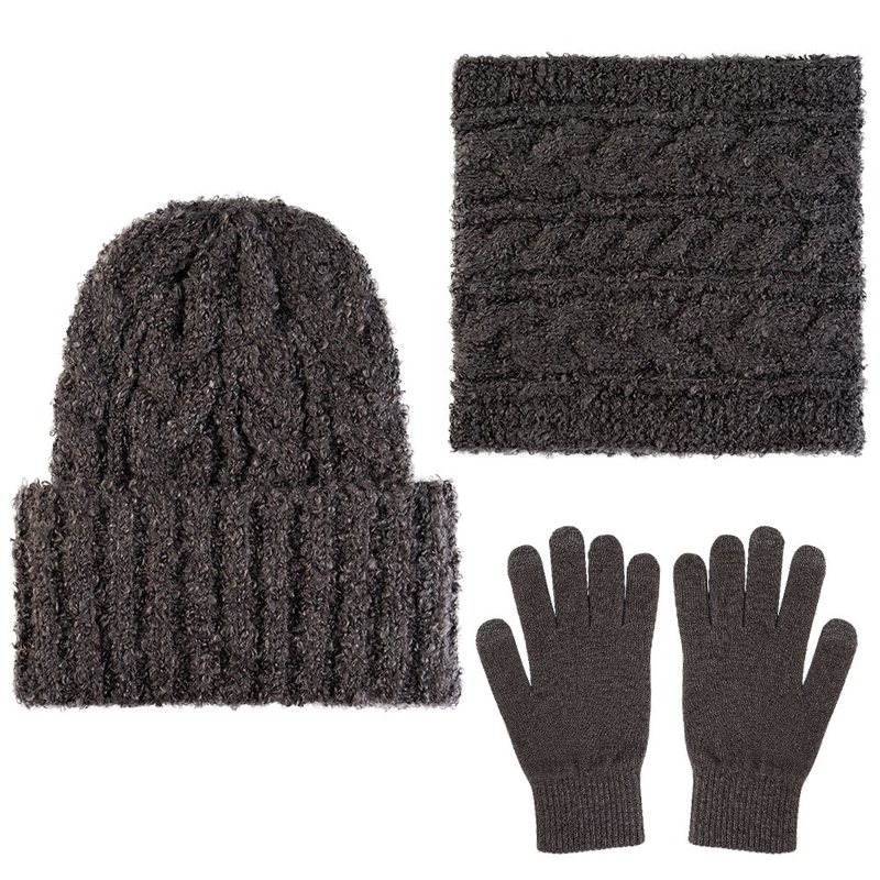 3 Pcs Winter Beanie Hat, Gloves & Scarf Set