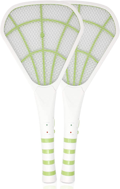 BugKwikZap 2PK of USB Rechargeable Electric Bug Zapper 3600V, Mosquito Killer Racket, Rechargeable Battery Powered Fly Swatter (White-Green)