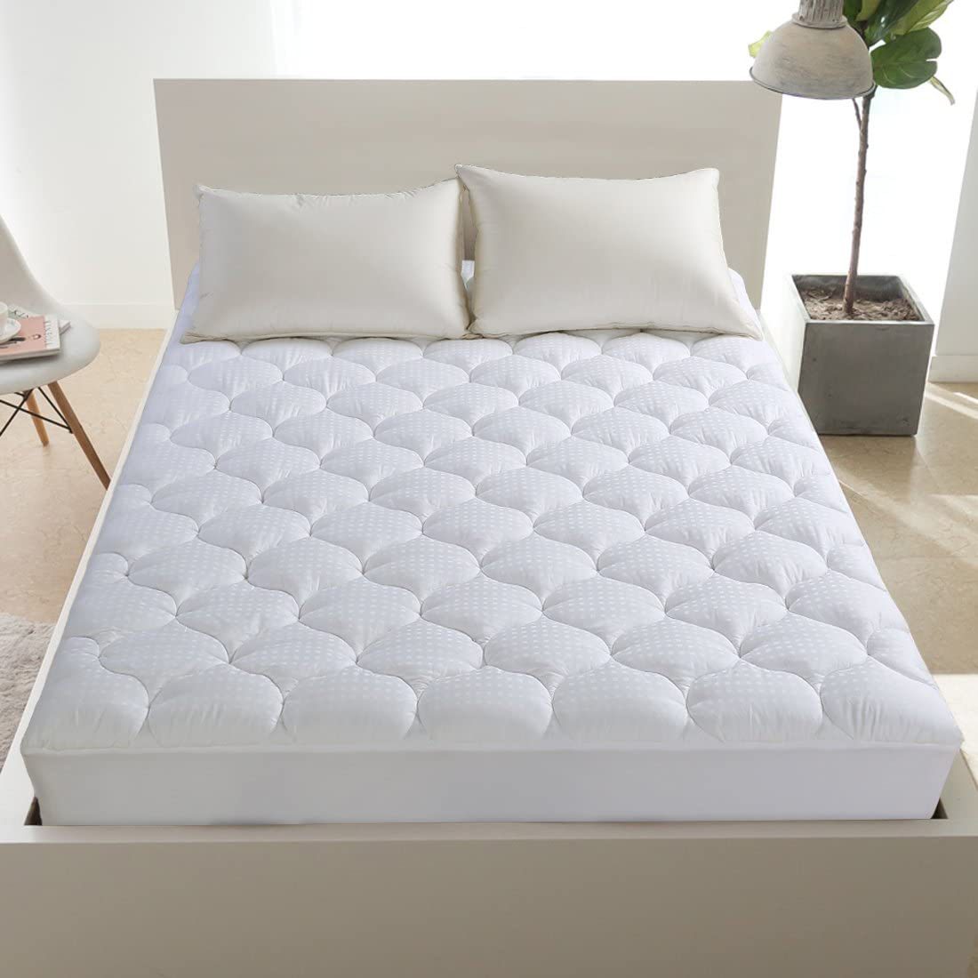 LEISURE TOWN California King Mattress Pad Cover Cooling Mattress Topper Cotton Top Pillow Top with Snow Down Alternative Fill (8-21 Inch Fitted Deep Pocket)
