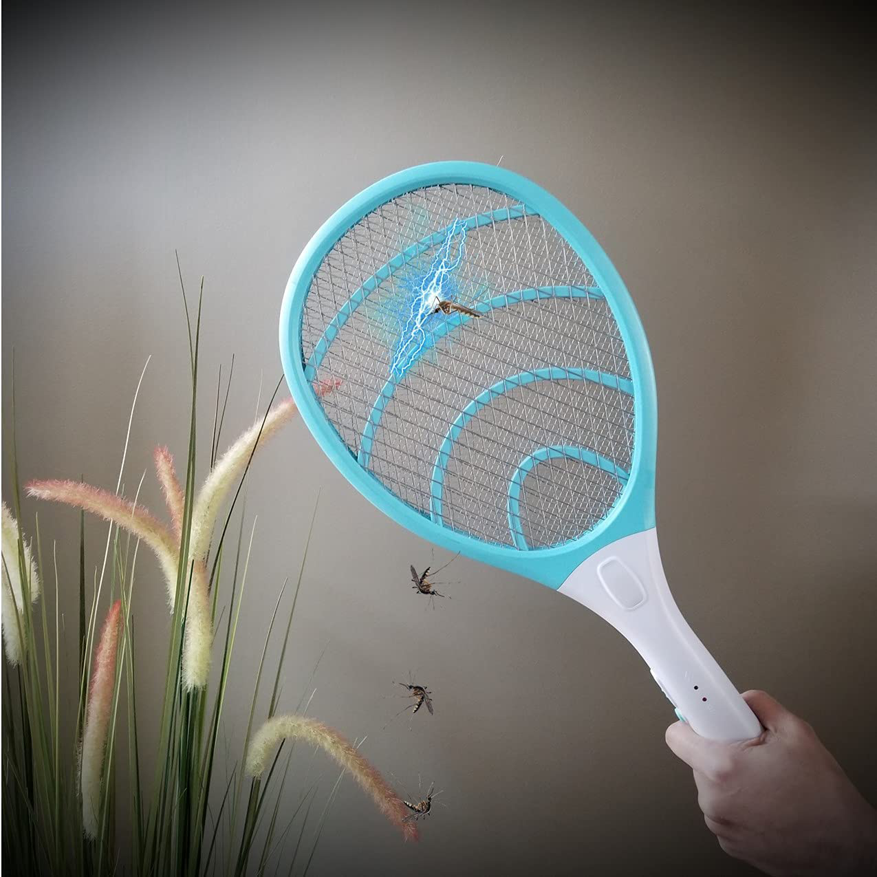 Rechargeable Electric Powerful Bug Zapper Fly Swatter Racket, Handheld Wasp Mosquitoes Flies Insects Killer Racquet for Indoor and Outdoor Pest Control Bat, eco Friendly Safe 4000 Volt, Blue/Gray