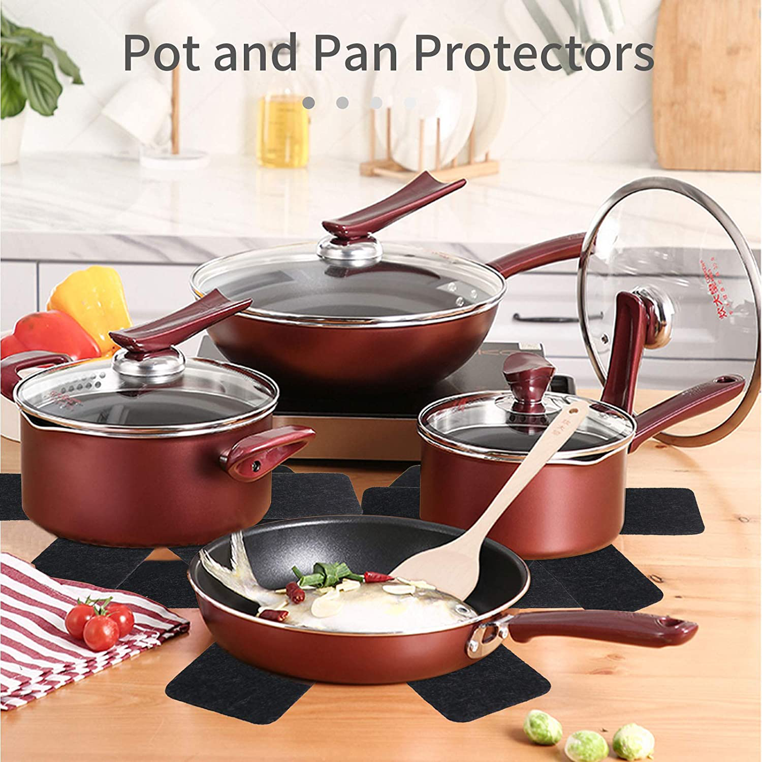 Newthinking Pot and Pan Protectors, Set of 12 and 3 Different Size, Pot Dividers Pads, Stacking Pan Protectors, Pan Separators Pads for Prevent Scratching, Separate and Protect Dishes (Black)