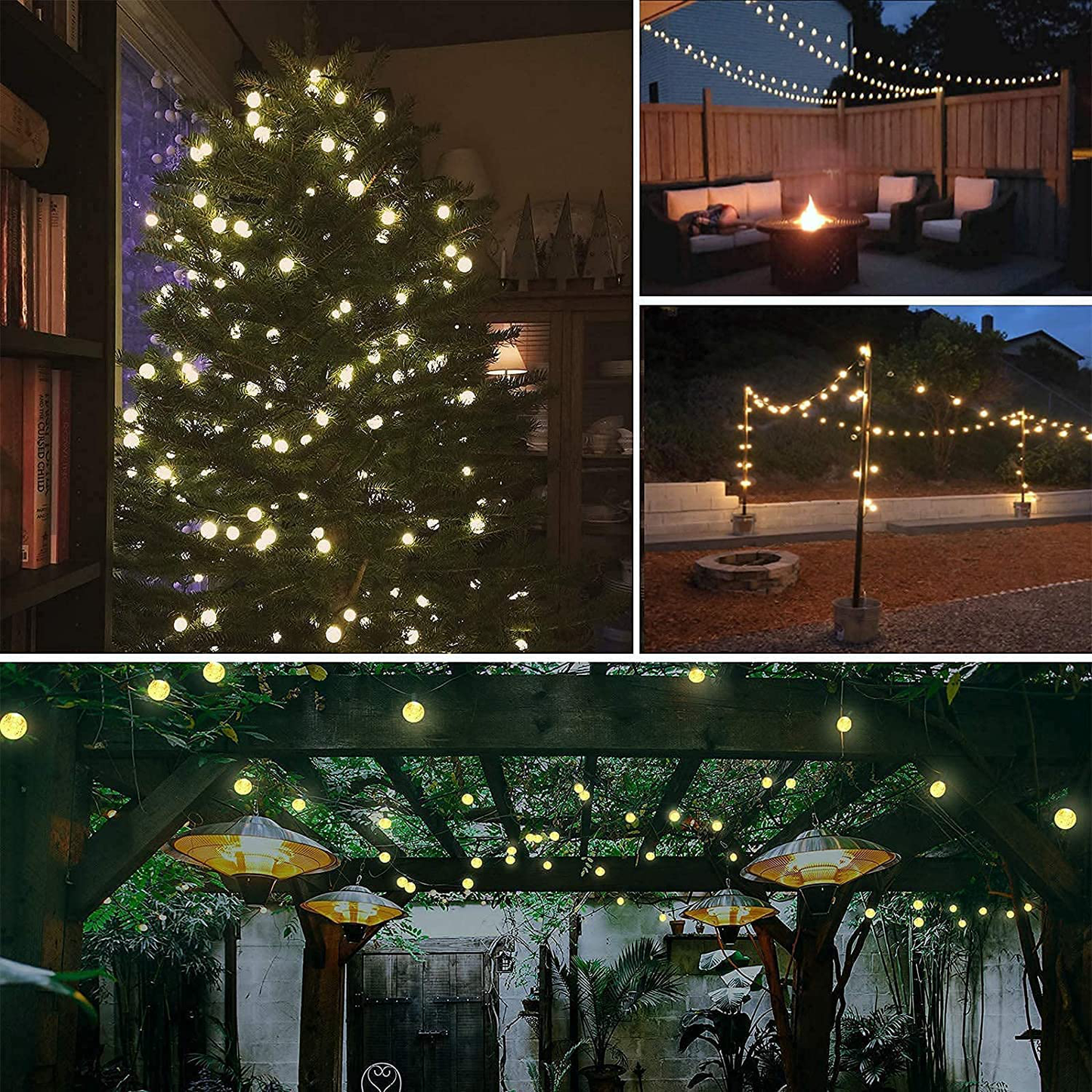 White 2-Pack 100 LED 32FT Crystal Globe Solar String Lights Outdoor, Waterproof Solar Lights Outdoor Decorative, 8 Lighting Modes Solar Powered Patio Lights for Christmas Wedding Party Decor (White)