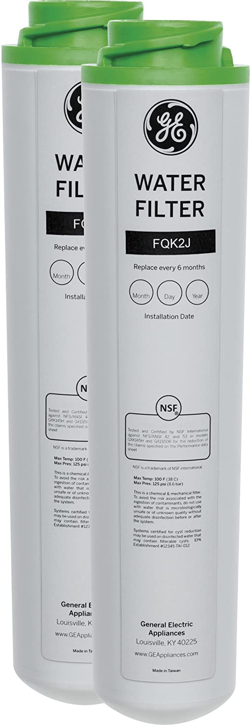 GE FQK2J Dual Flow Drinking Water Replacement Filters Light Gray, 2.5 x 2.5 x 10 inches