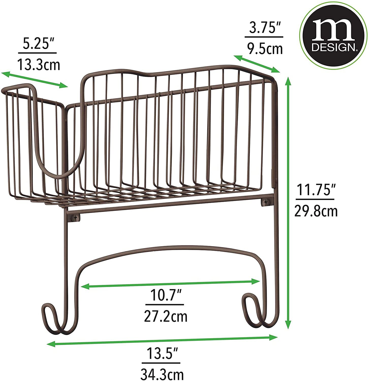 mDesign Metal Wall Mount Ironing Board Holder with Large Storage Basket - Easy Installation, Holds Iron, Board, Spray Bottles, Starch, Fabric Refresher for Laundry Rooms - Bronze