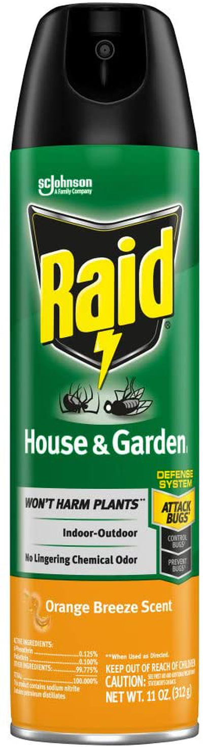 Raid House & Garden Insect Killer Spray, for Listed Ant, Roach, Spider, for Indoor & Outdoor Use, Orange Scent (11 Ounce (Pack of 3)