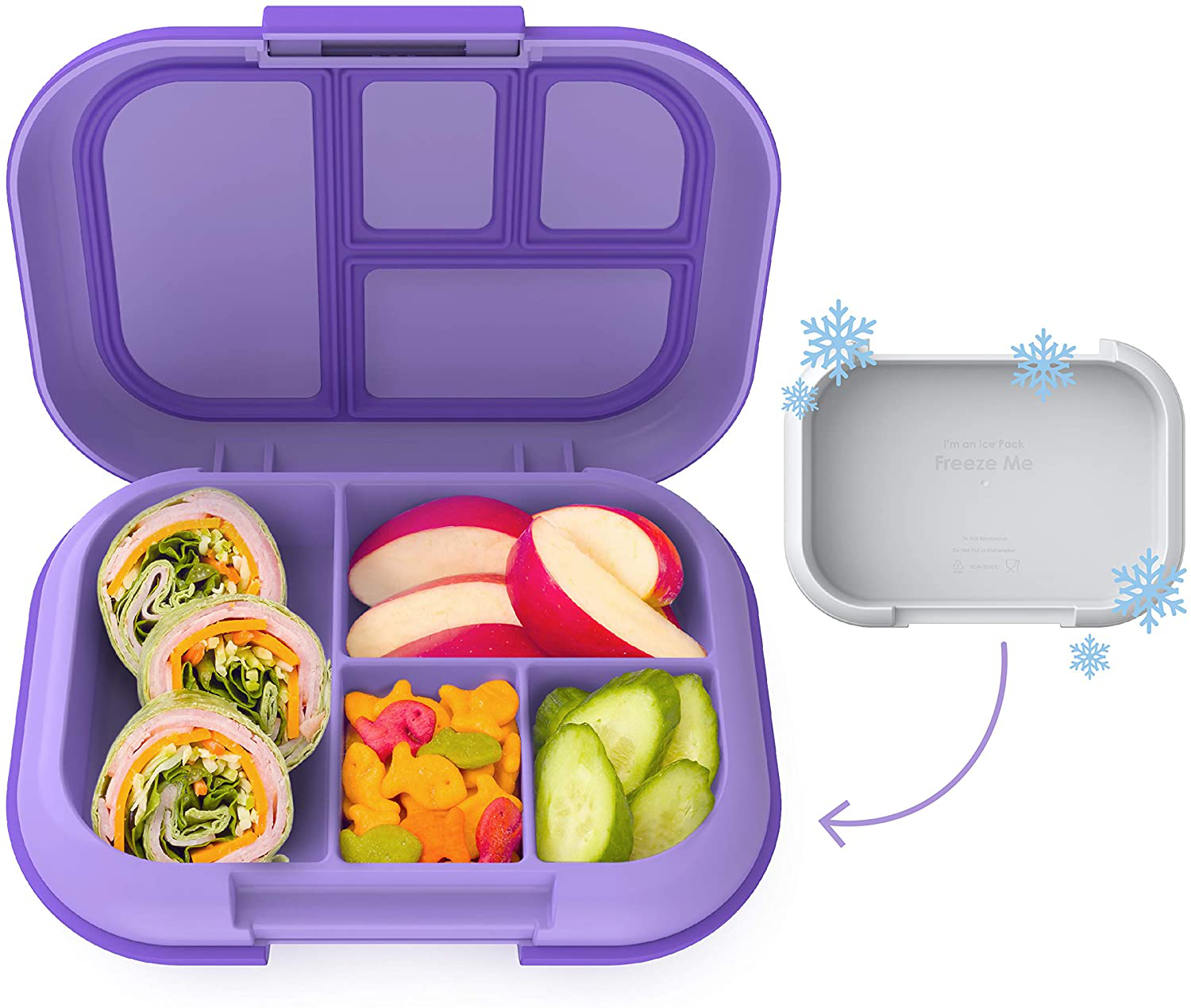 Bento-Style Lunch Solution with 4 Compartments and Removable Ice Pack for Meals and Snacks On-the-Go - Leak-Proof, Dishwasher Safe, BPA-Free