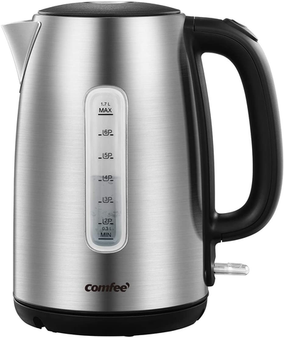 Stainless Steel Cordless Electric Kettle. 1500W Fast Boil with LED Light, Auto Shut-Off and Boil-Dry Protection. 1.7 Liter