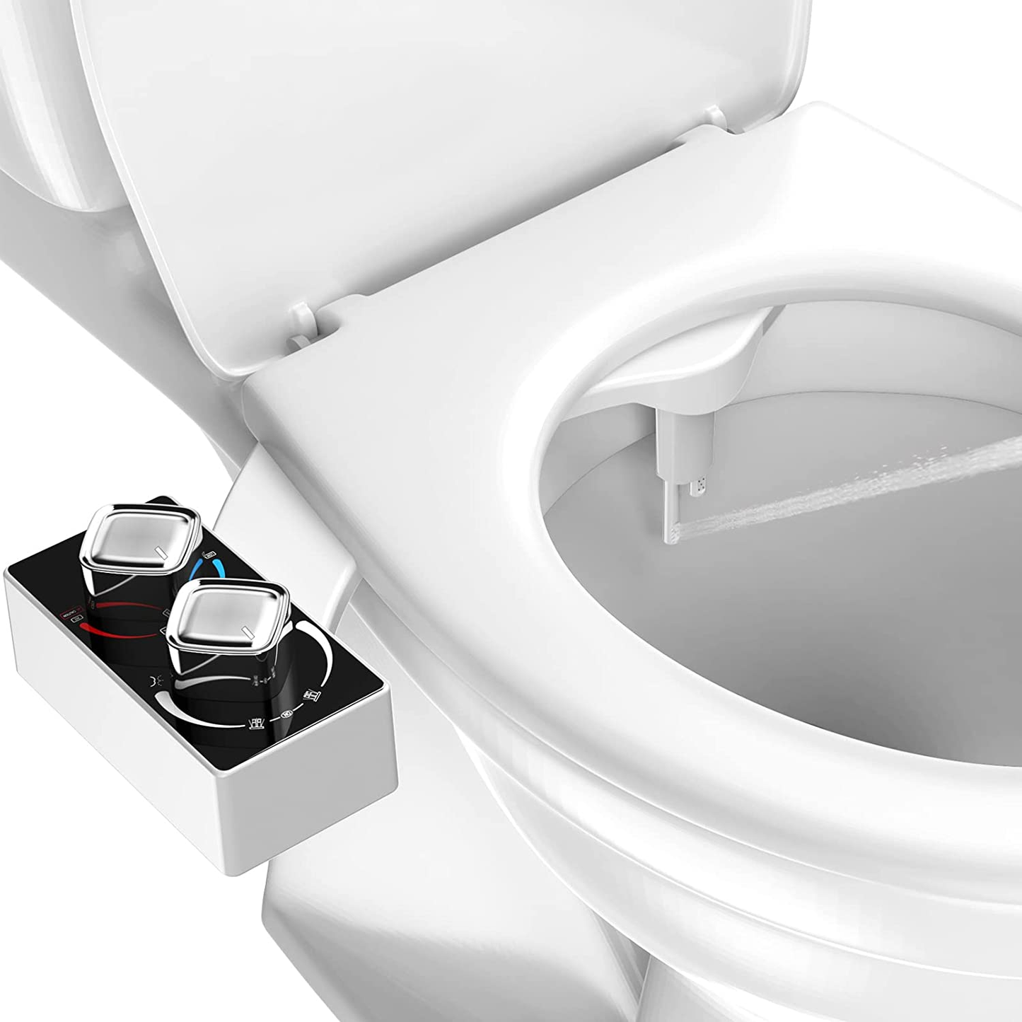 Toilet Seat-Bidet Attachments-Non Electric-Dual Nozzle - Hot and Cold Water Bidet with Adjustable Water Spray for Sanitary and Feminine