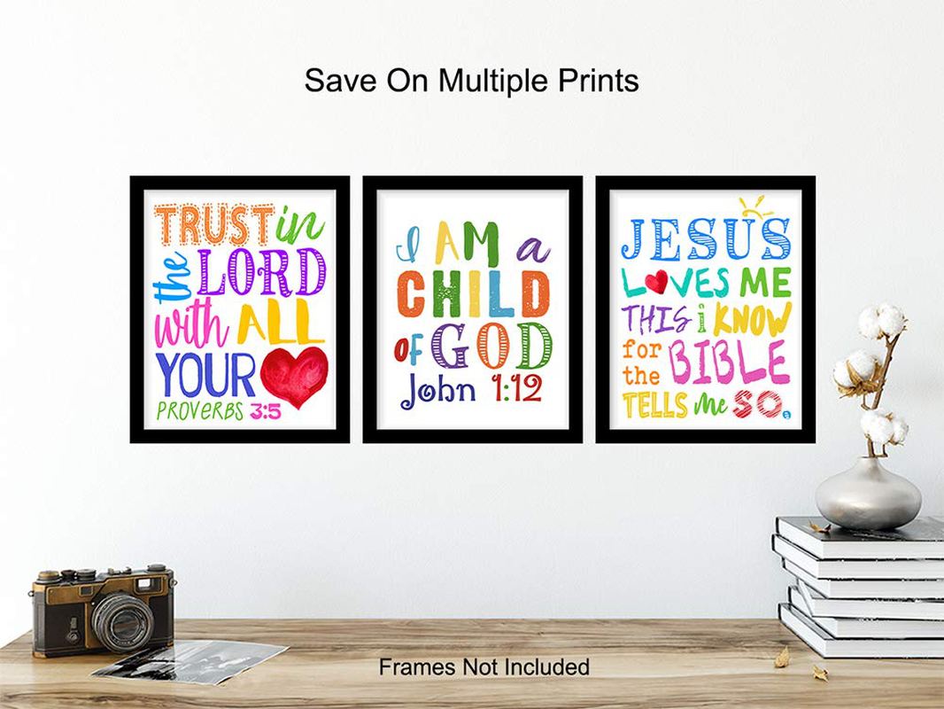 Jesus Loves Me - Trust in the Lord With All Your Heart - Child of God Wall Decor - Religious Scripture Wall Decor - Catholic Christian Gifts for Women, Kids, Pastor, Minister - Bible Verse Wall Art